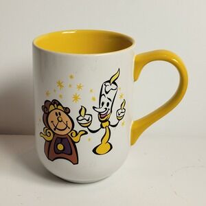 Disney Beauty and the Beast Mug Lumiere Cogsworth White Yellow Good Condition